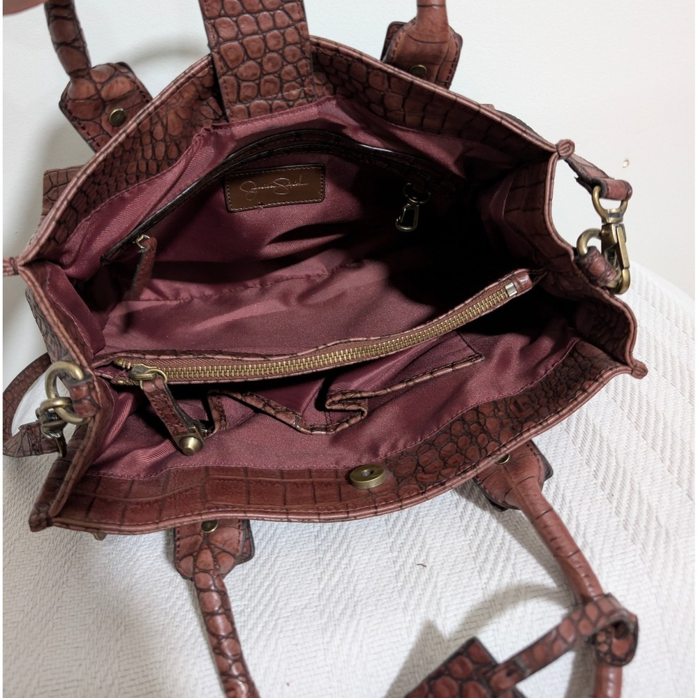 Jessica Simpson Satchel Bag Croc Embossed Faux Leather Top Handle Shoulder Bag - Picture 5 of 8
